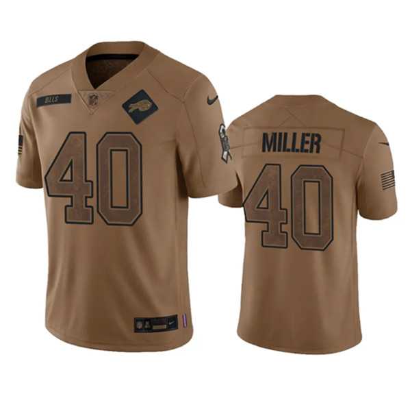 Mens Buffalo Bills #40 Von Miller 2023 Brown Salute To Service Limited Football Stitched Jersey Dyin->buffalo bills->NFL Jersey